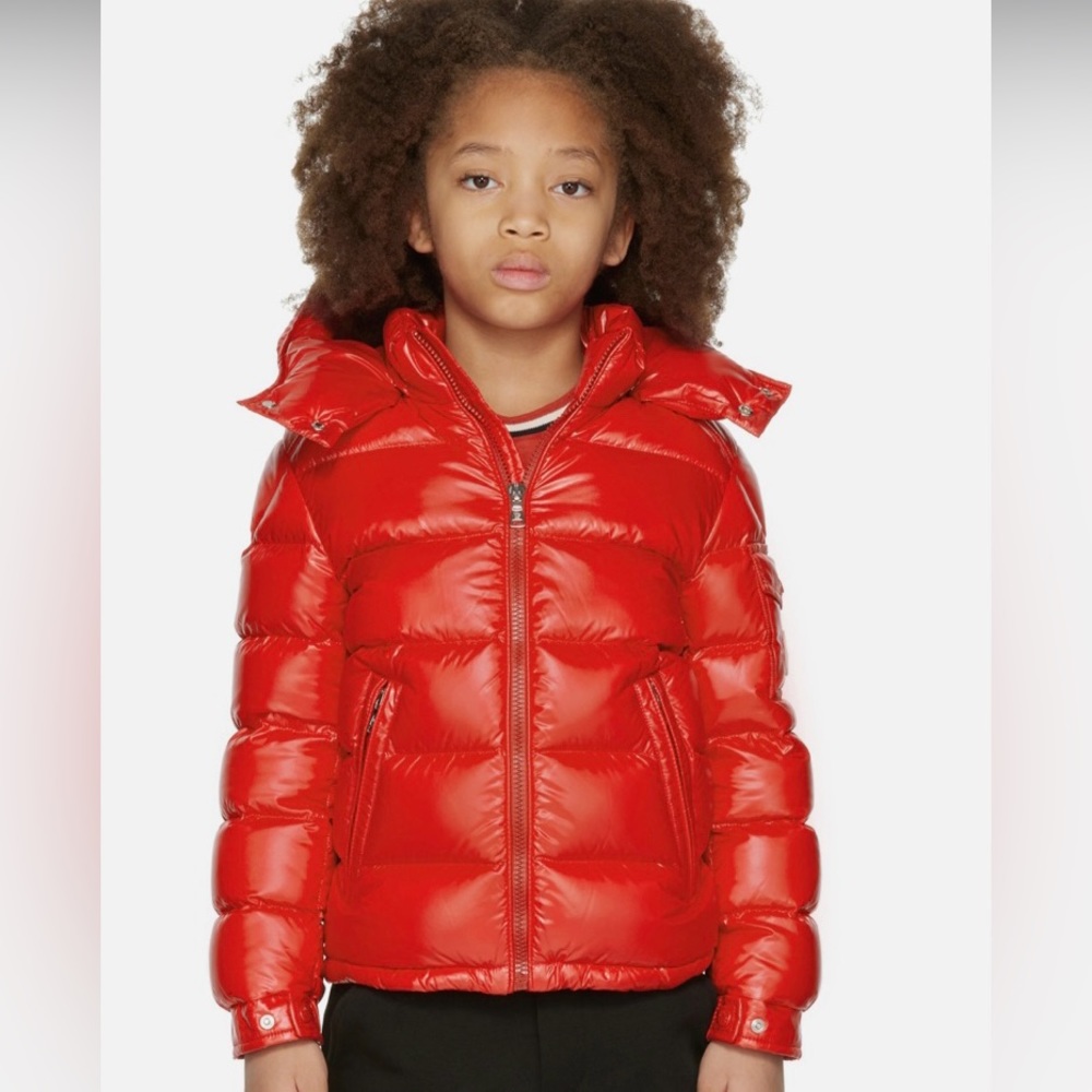 Red Moncler puffy coat